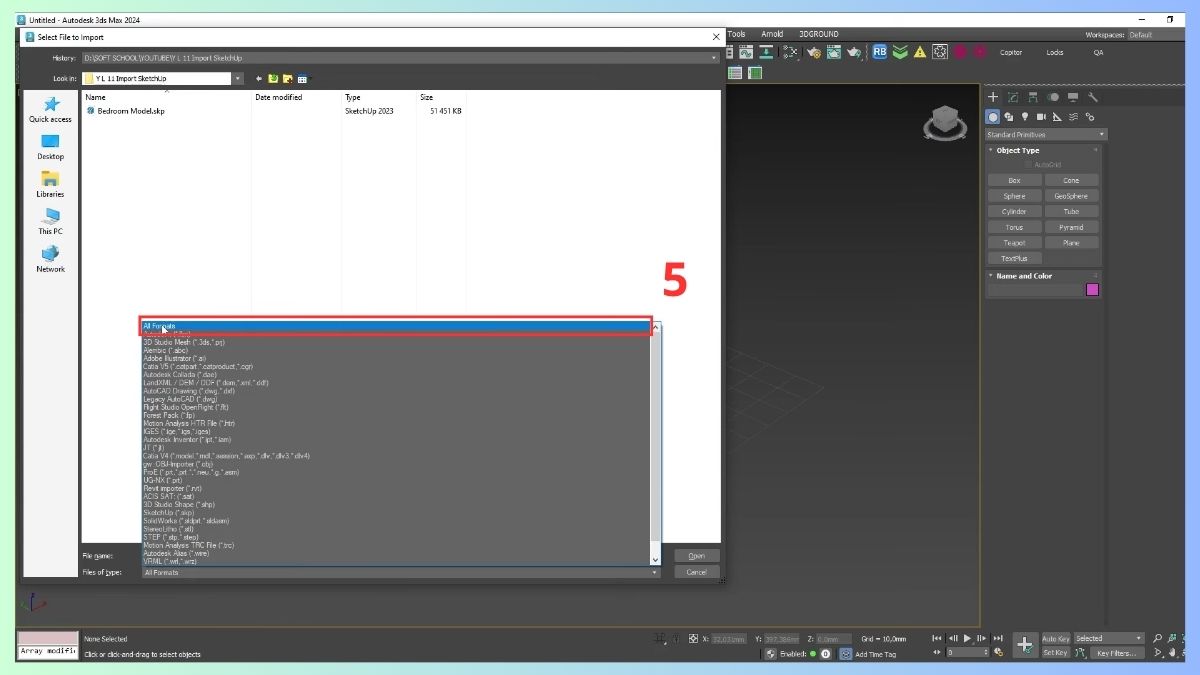 Hướng dẫn cách import file SketchUp vào 3dsMax bước 2 tiếp theo