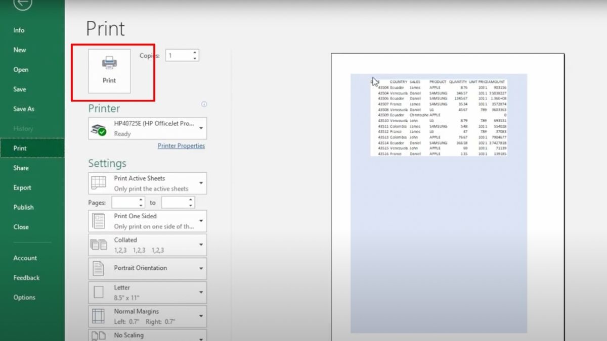 Cách in màu trên máy tính đối với tài liệu excel - bước 3