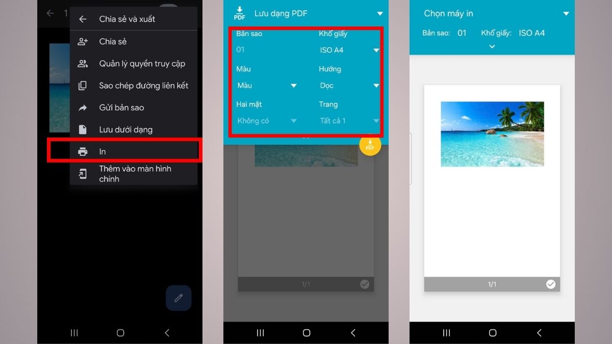Cách in màu trên điện thoại android bước 1