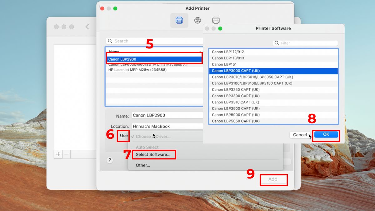 cách in trên macbook - kết nối máy in Wifi hoặc máy in mạng bước 5