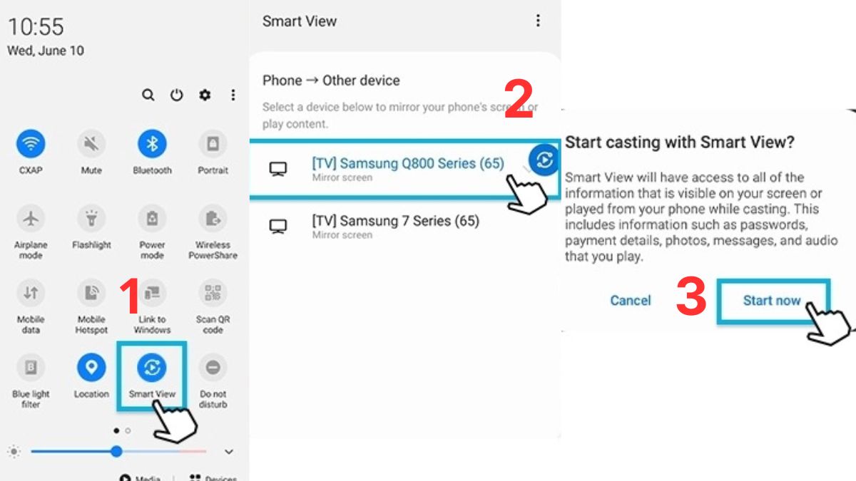 Sử dụng tính năng Smart View để thực hiện cách kết nối zoom với tivi samsung