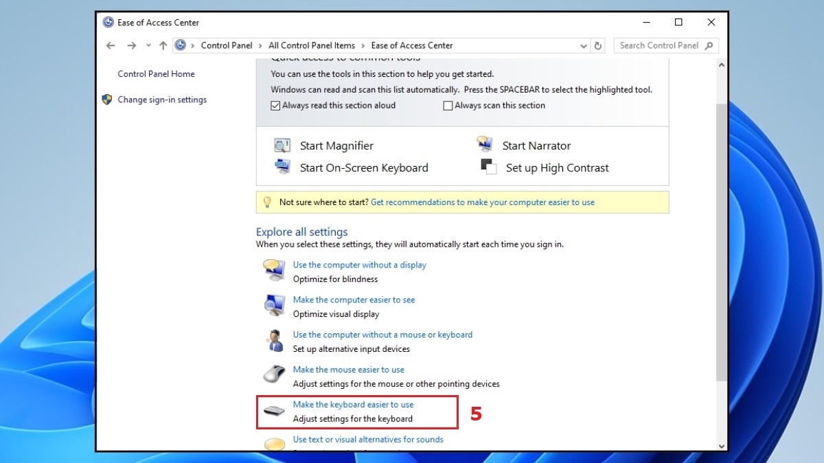 mở khóa bàn phím laptop HP bằng control panel bước 3