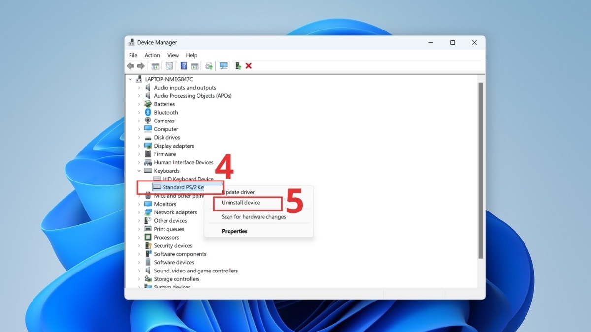 cách khóa bàn phím laptop HP bằng device manager bước 3