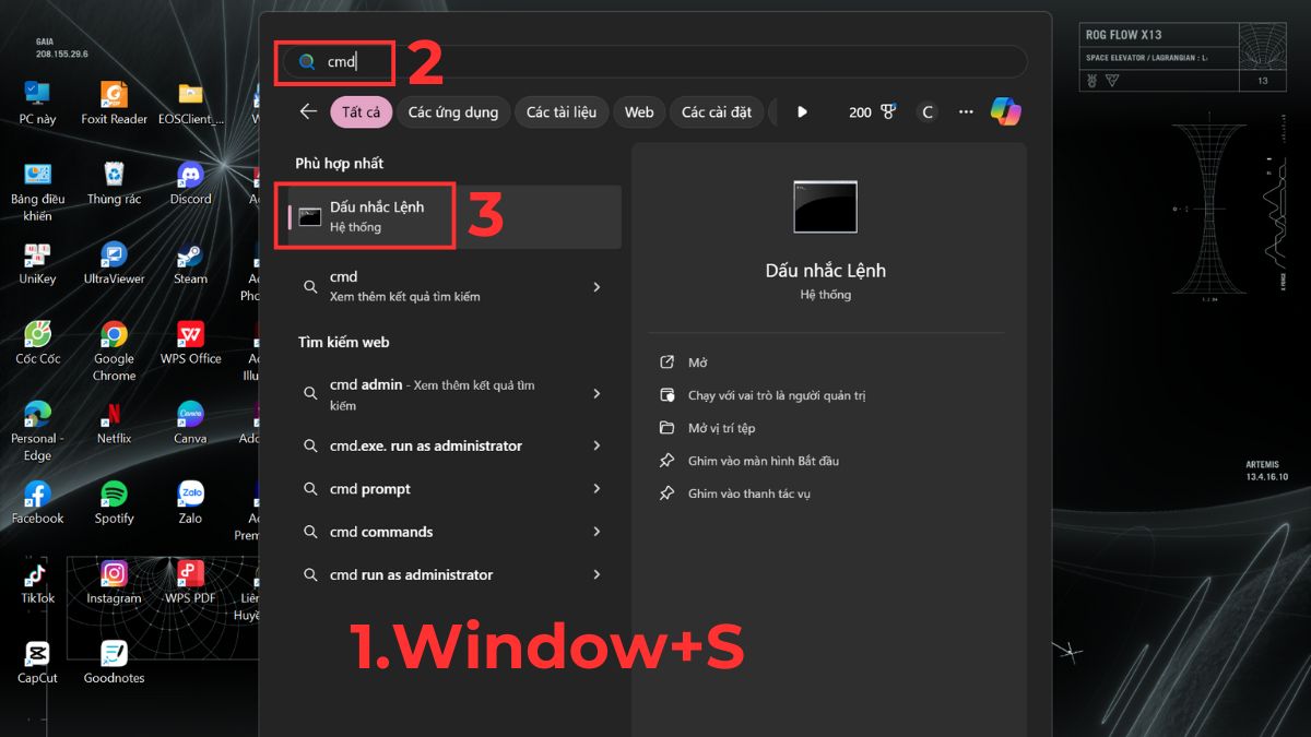 Cách kiểm tra máy tính 32 hay 64 bit bằng sử dụng lệnh command line bước 1