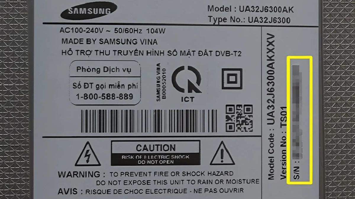 Cách kiểm tra model tivi Samsung trên tem dán sau tivi
