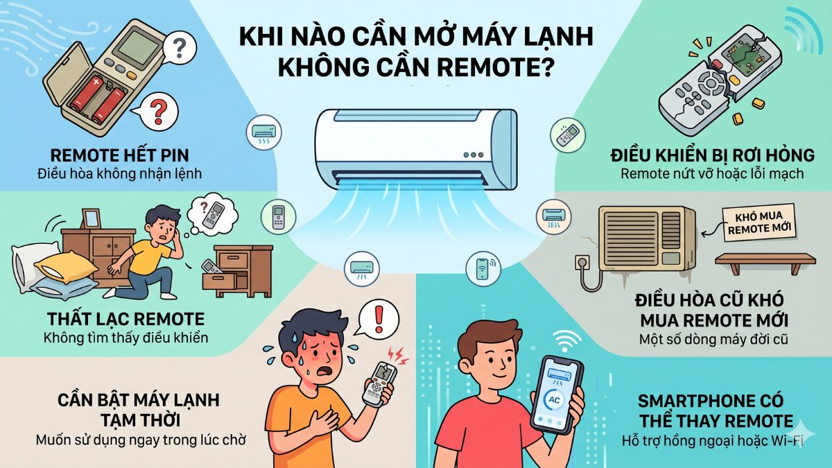 cách mở máy lạnh không cần remote
