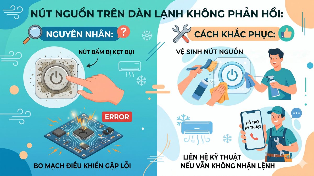 Nút nguồn trên dàn lạnh không phản hồi