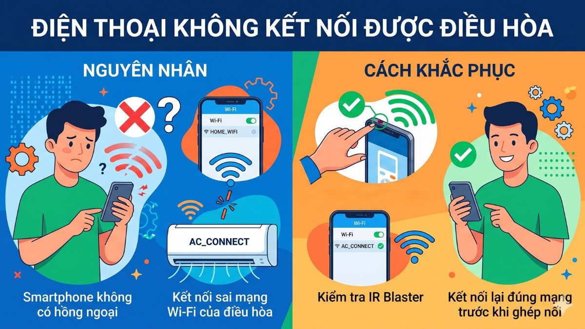 Điện thoại không kết nối được điều hòa