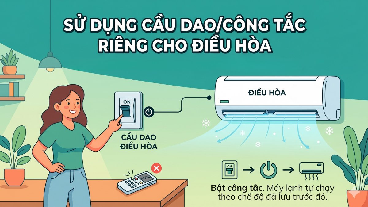 Cách mở máy lạnh không cần remote bằng cầu dao