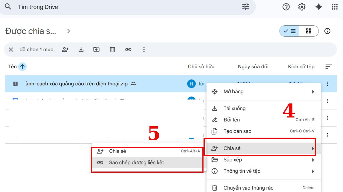 Cách chia sẻ file nén trên máy tính qua google drive - bước 3