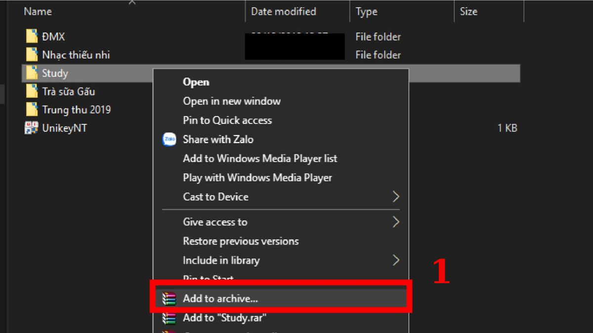 Cách đặt mật khẩu file nén bằng WinRAR - bước 1
