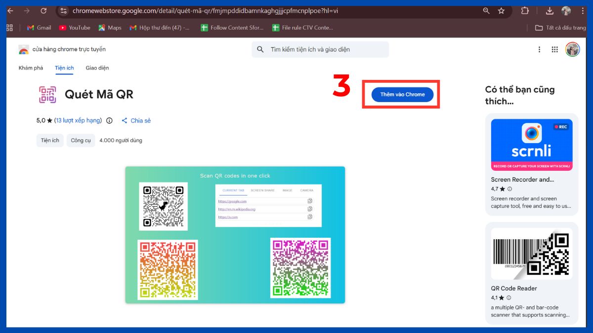 cách quét mã QR WiFi trên laptop bằng QR Code trên Chrome bước 2 tiếp theo