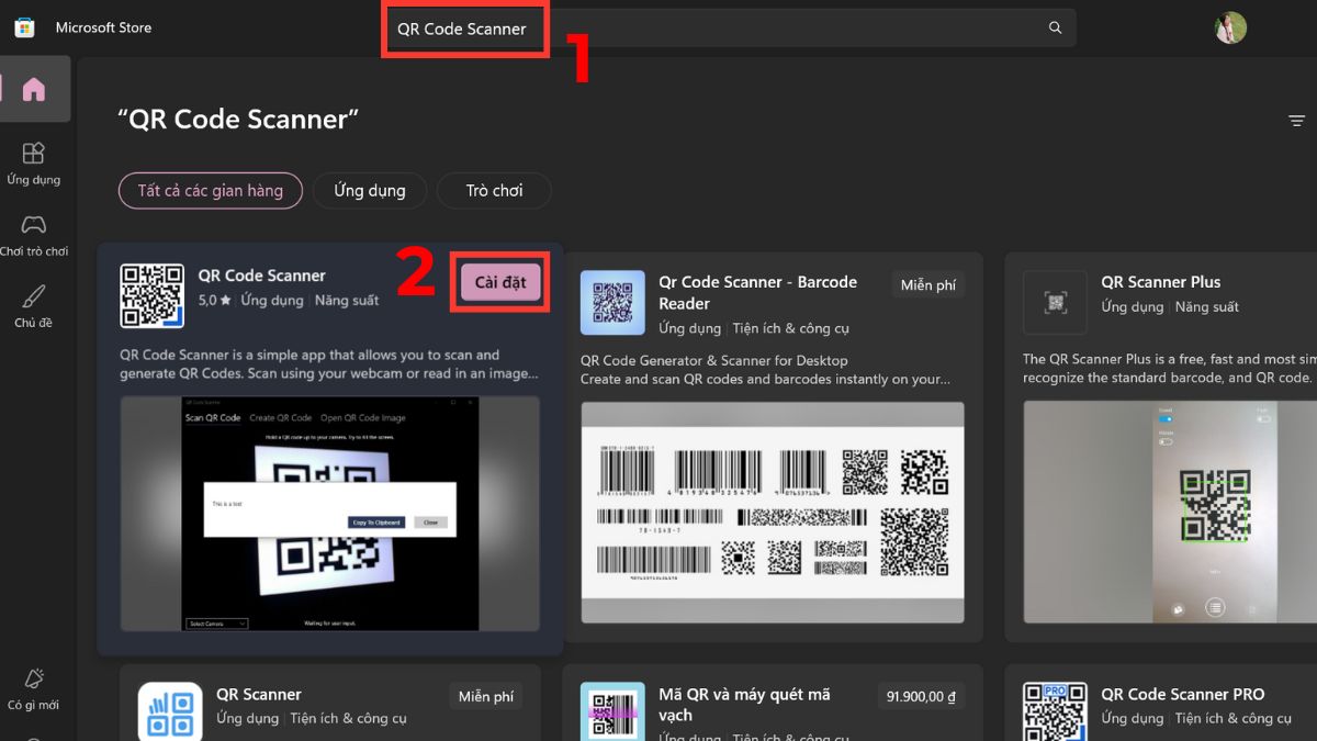 cách quét mã QR WiFi trên laptop bằng ứng dụng trên MS bước 2