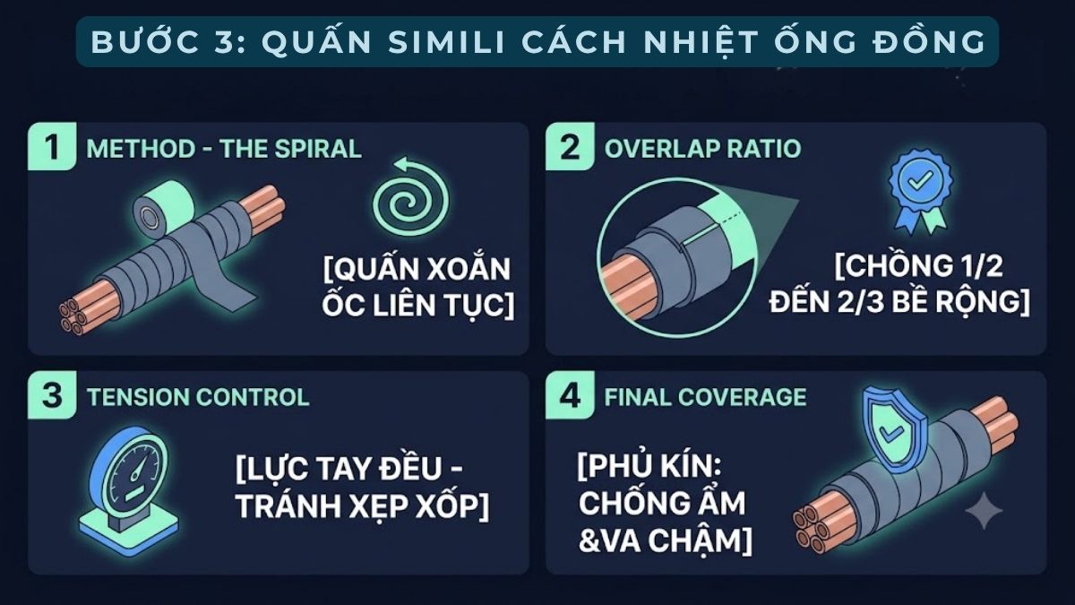 Hướng dẫn cách quấn ống đồng máy lạnh chuẩn kỹ thuật bước 3