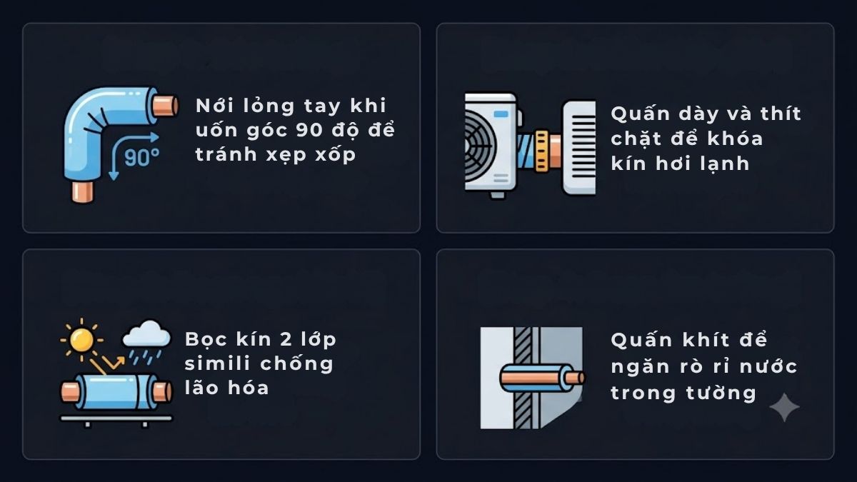 Những vị trí cần đặc biệt cẩn thận khi quấn ống đồng