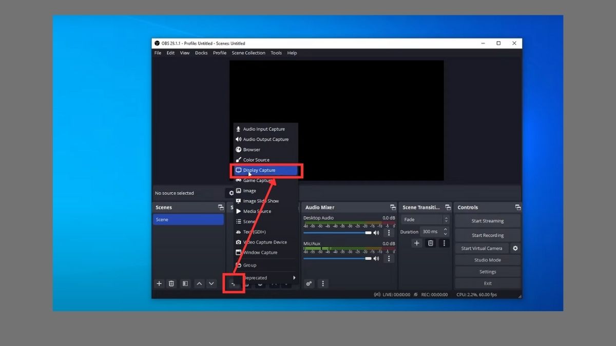 cách quay màn hình máy tính bằng obs studio - bước 1
