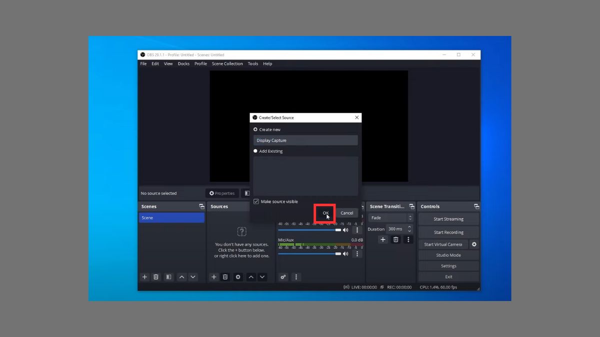 cách quay màn hình máy tính bằng obs studio - bước 2