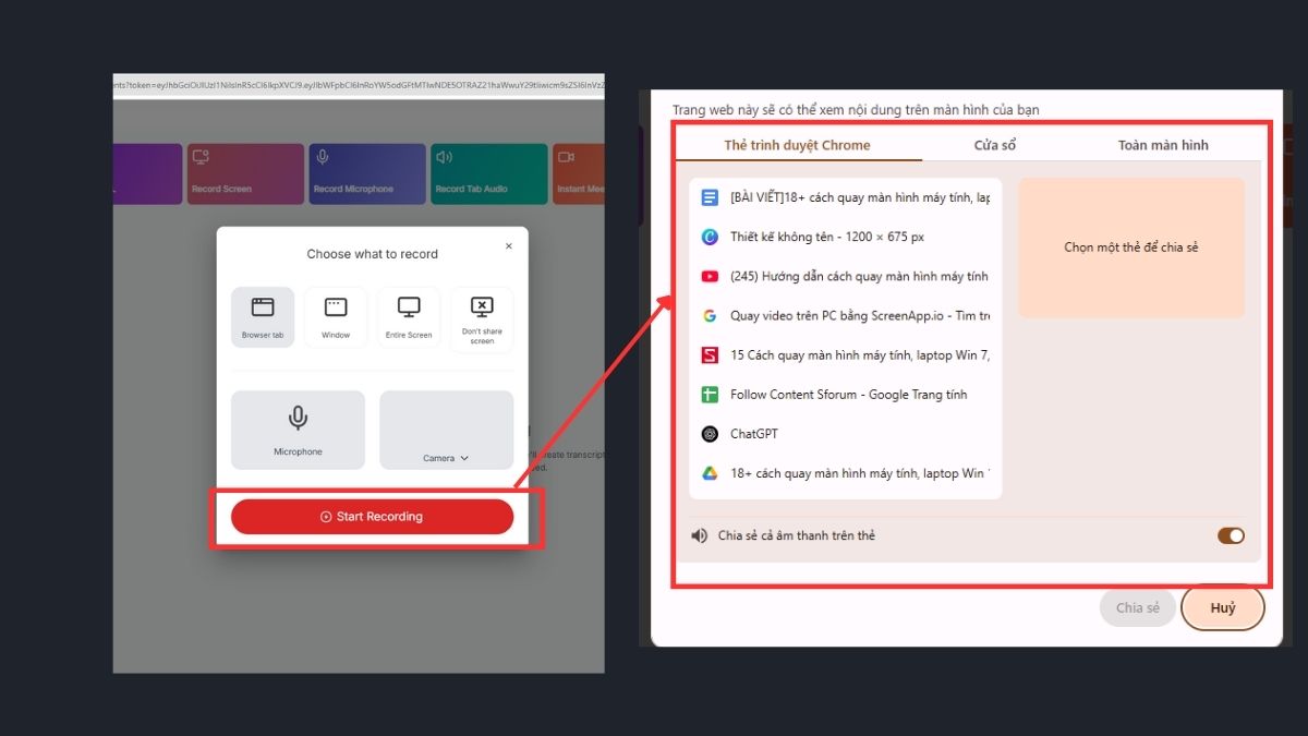 cách quay màn hình máy tính bằng screenapp - bước 2
