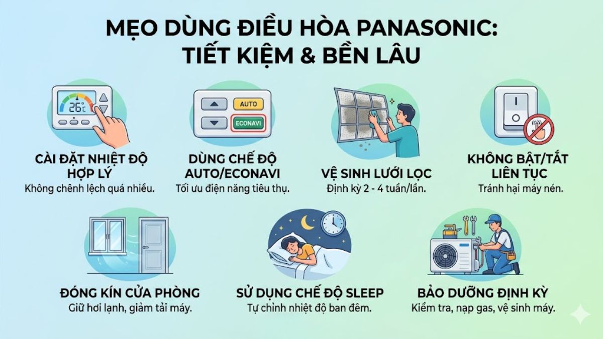 Mẹo sử dụng điều hòa Panasonic tiết kiệm điện và bền lâu