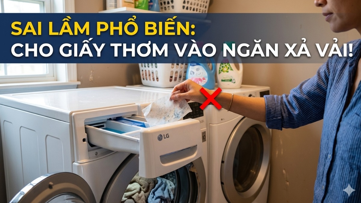 Cho giấy thơm vào ngăn xả vải