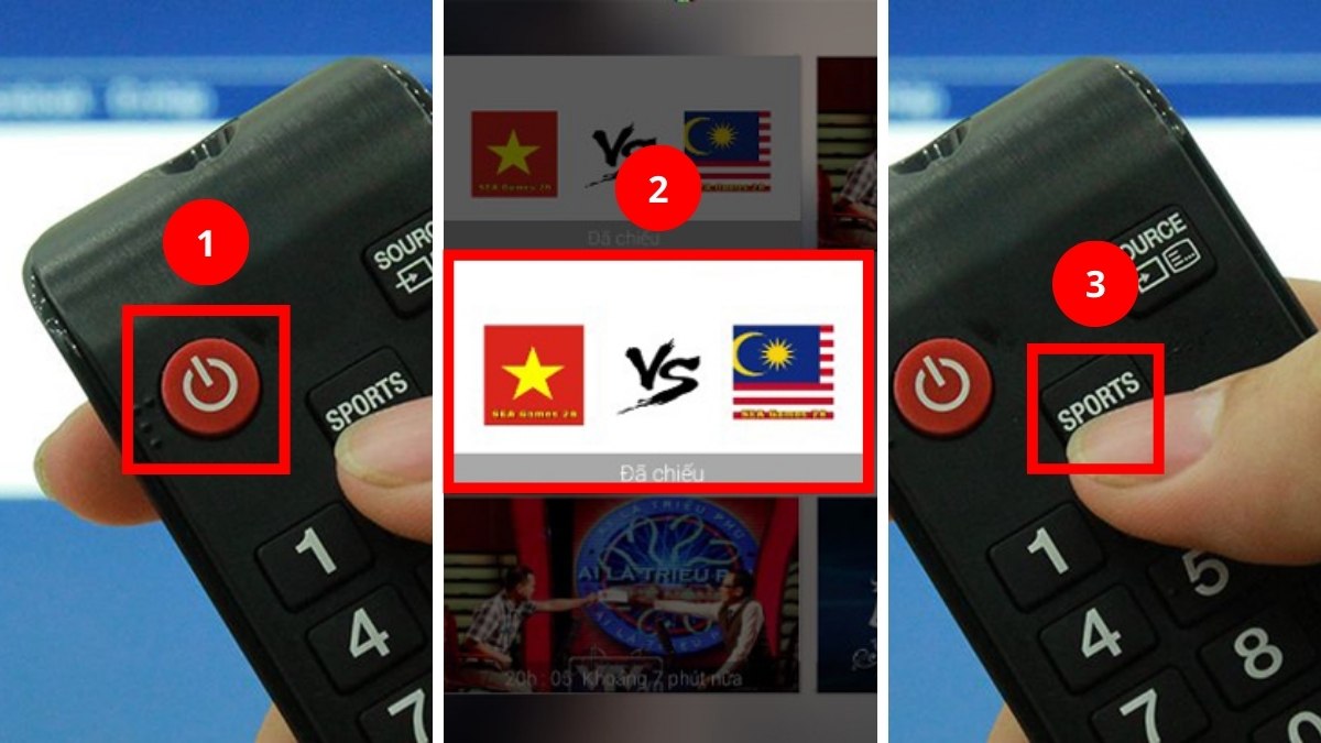 Cách sử dụng remote tivi Samsung đối với nút sports bước 1
