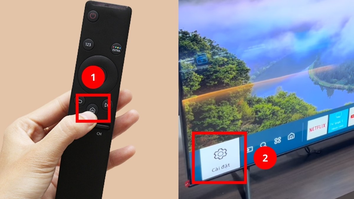 Cách dùng remote Samsung để tìm kiếm bằng giọng nói bước 1