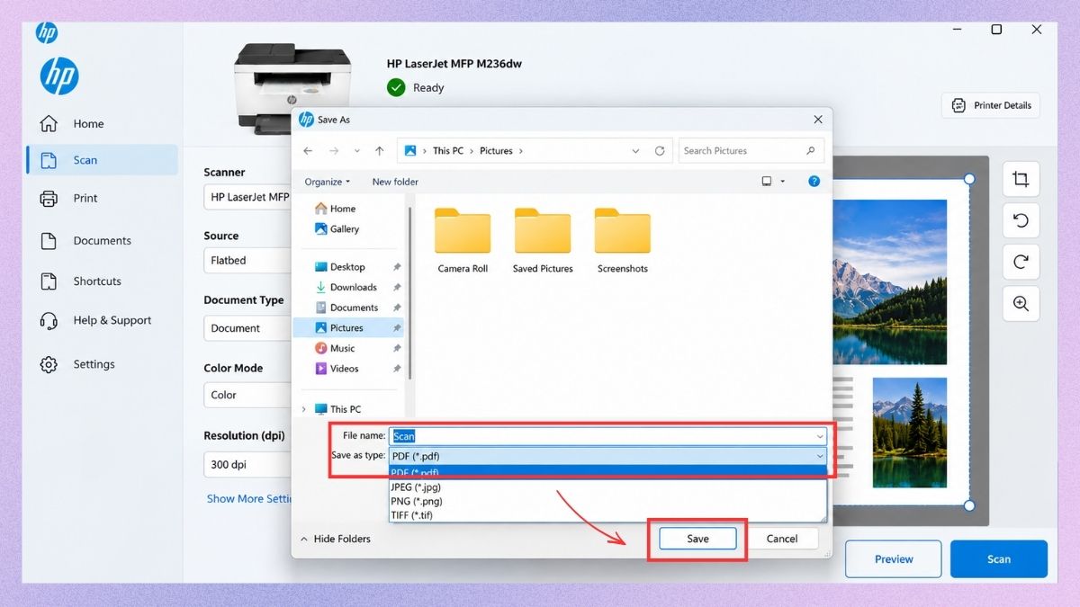 cách scan tài liệu bằng máy in HP bước 4
