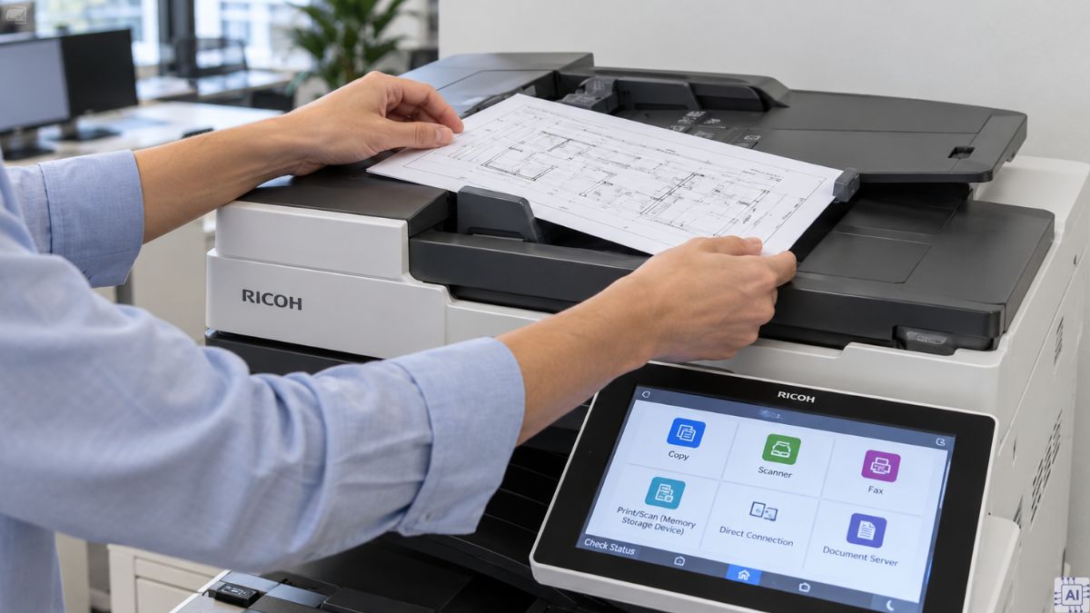 Cách scan bằng máy in Ricoh khổ lớn bước 1