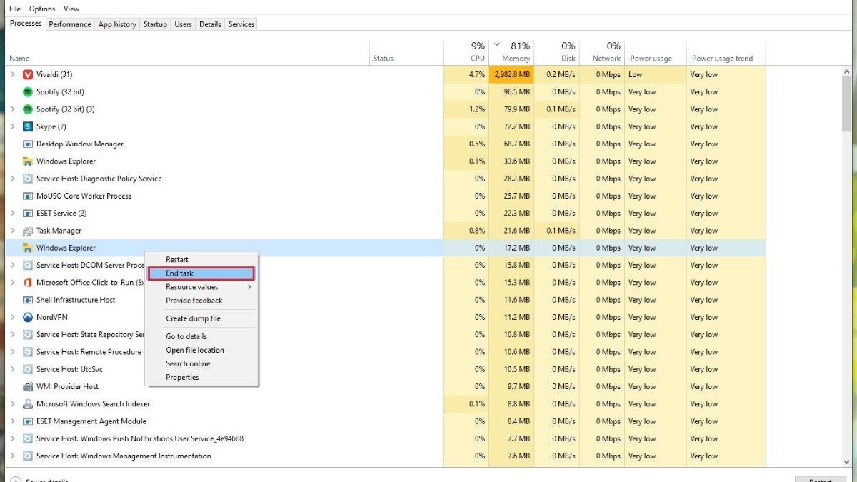 Cách tắt ứng dụng bị treo trên Win 10 bằng task manager bước 3