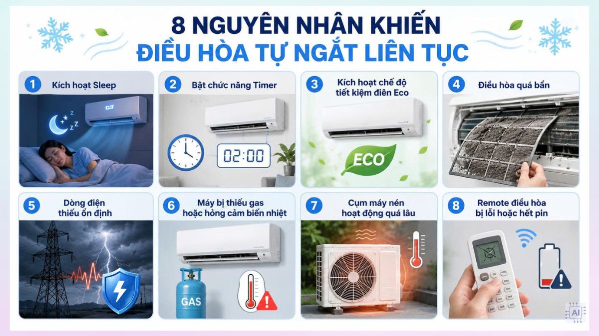 Nguyên nhân khiến điều hòa tự ngắt liên tục