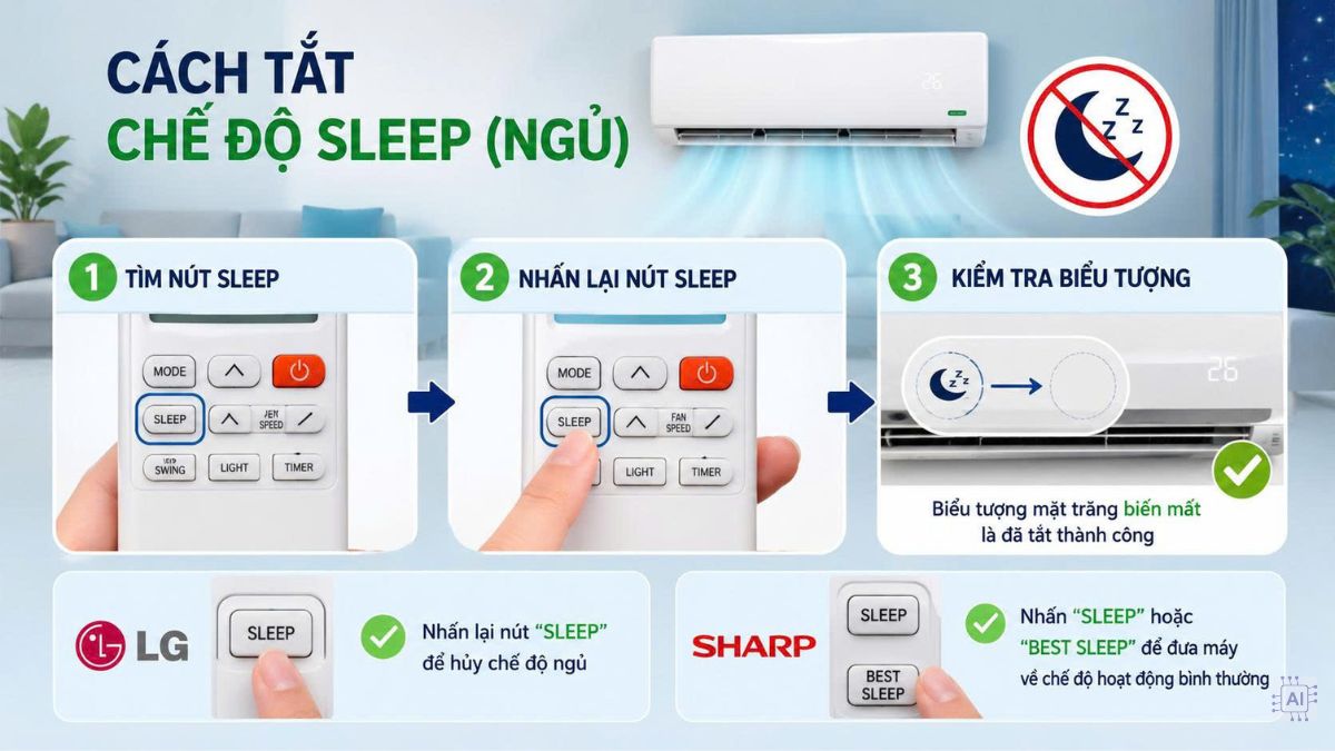 Cách tắt chế độ tự ngắt của điều hòa chế độ sleep