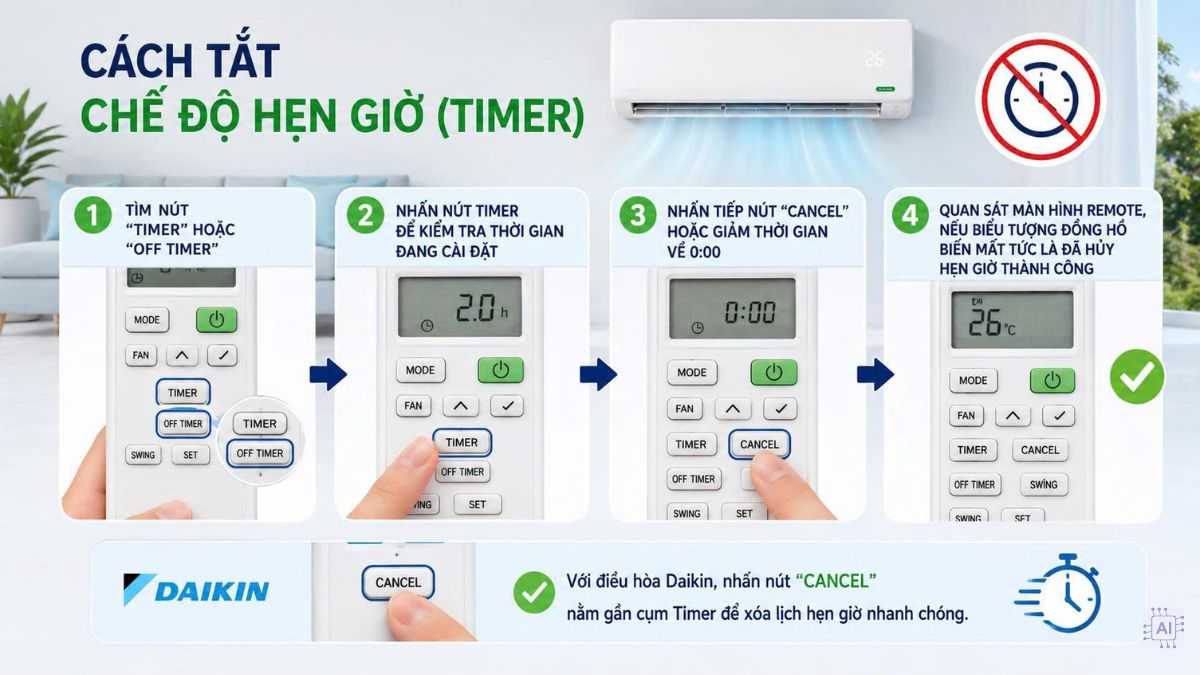 cách tắt chế độ tự ngắt của điều hòa bằng cách tắt chế độ hẹn giờ