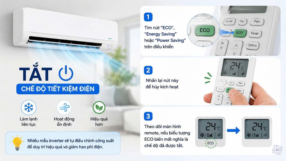cách tắt chế độ tự ngắt của điều hòa bằng cách tắt chế độ tiết kiệm điện