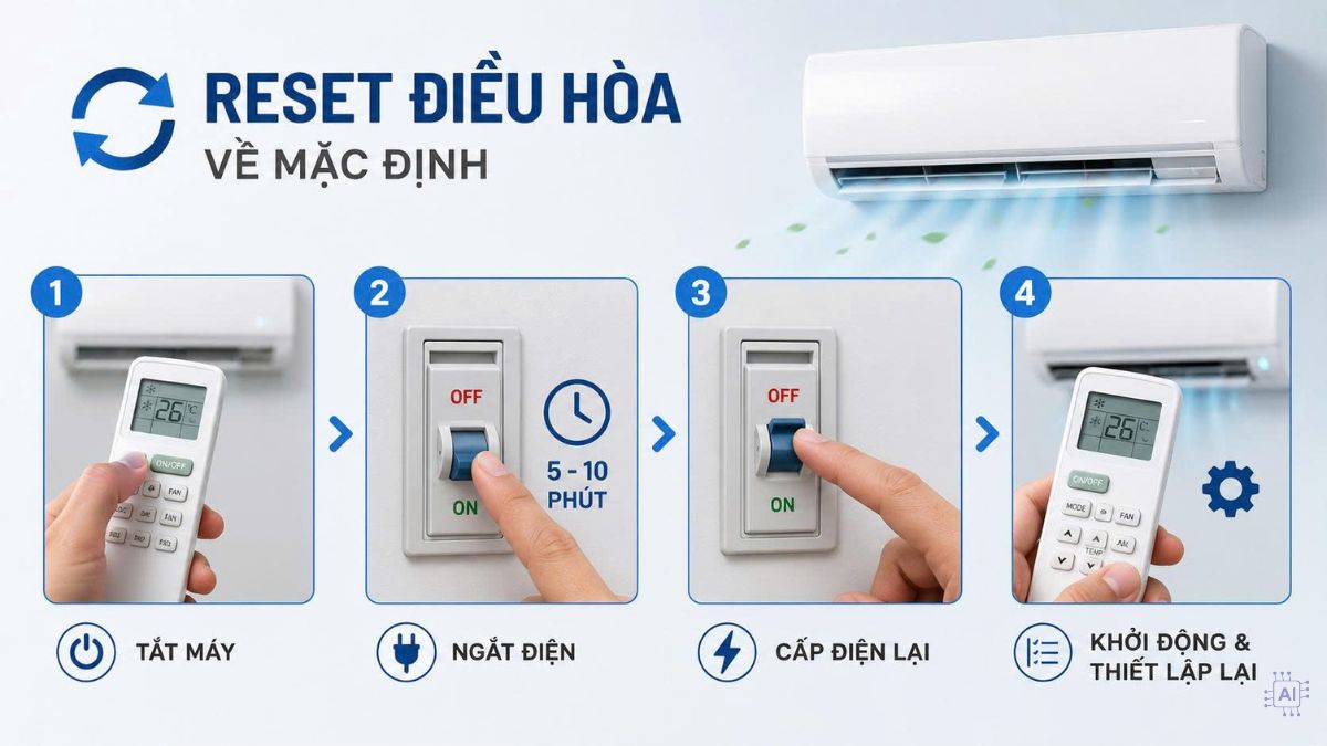 cách tắt chế độ tự ngắt của điều hòa bằng cách reset điều hòa về mặc định