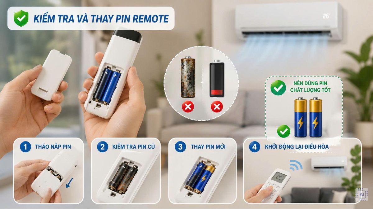 cách tắt chế độ tự ngắt của điều hòa bằng cách thay pin remote