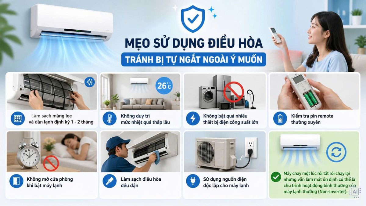 Mẹo sử dụng điều hòa tránh bị tự ngắt ngoài ý muốn