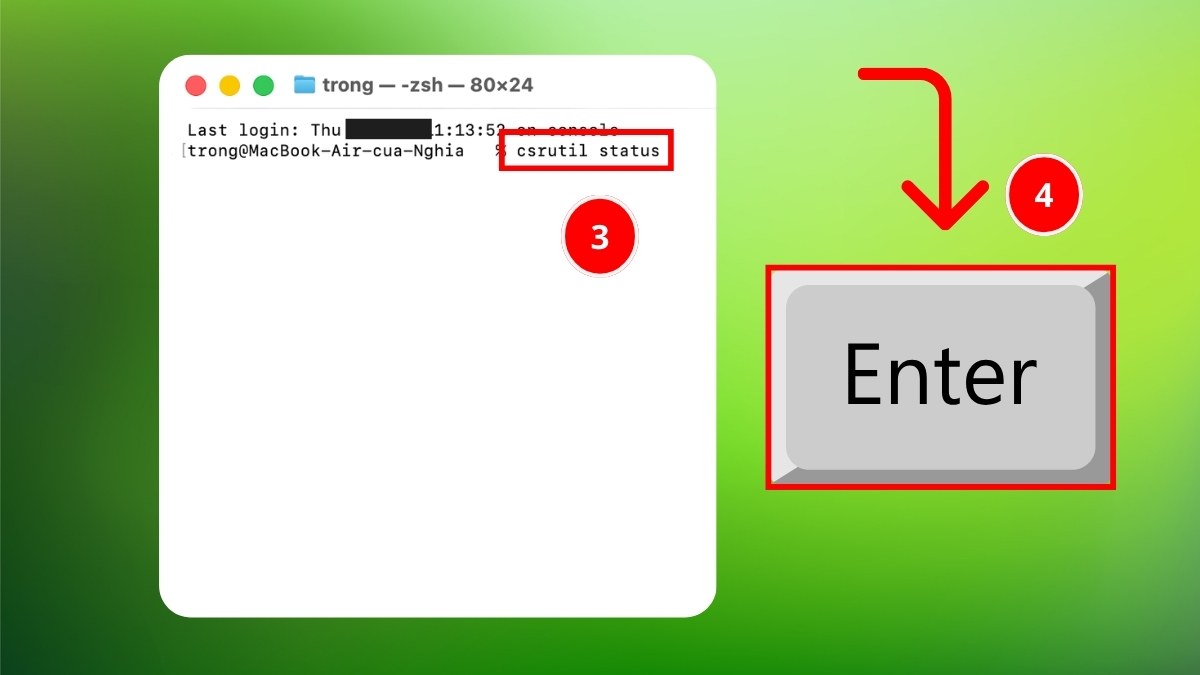 Kiểm tra trạng thái SIP đang bật hay tắt bước 2