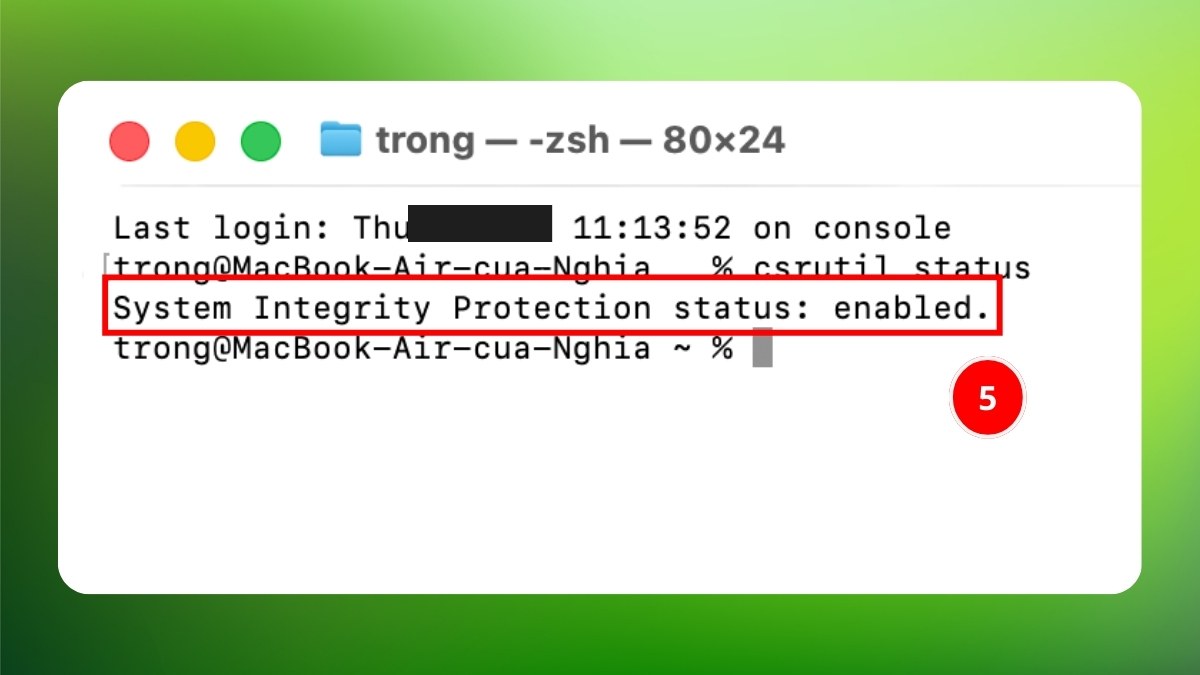 Kiểm tra trạng thái SIP đang bật hay tắt bước 3