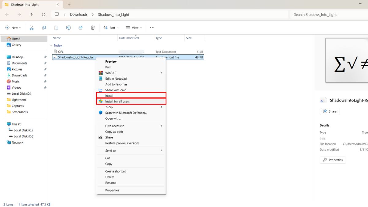 Cách thêm font chữ vào illustrator trên Windows - bước 4