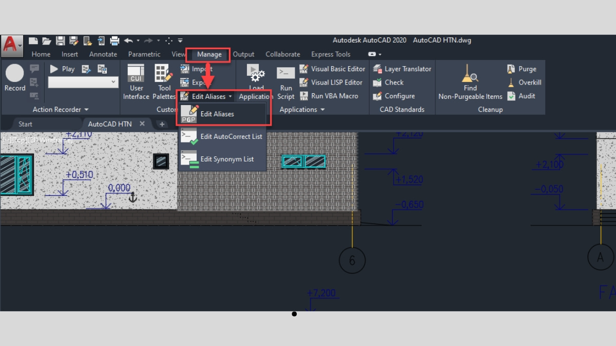 Hướng dẫn cách thay đổi lệnh trong CAD bằng Edit Aliases qua Notepad - bước 1