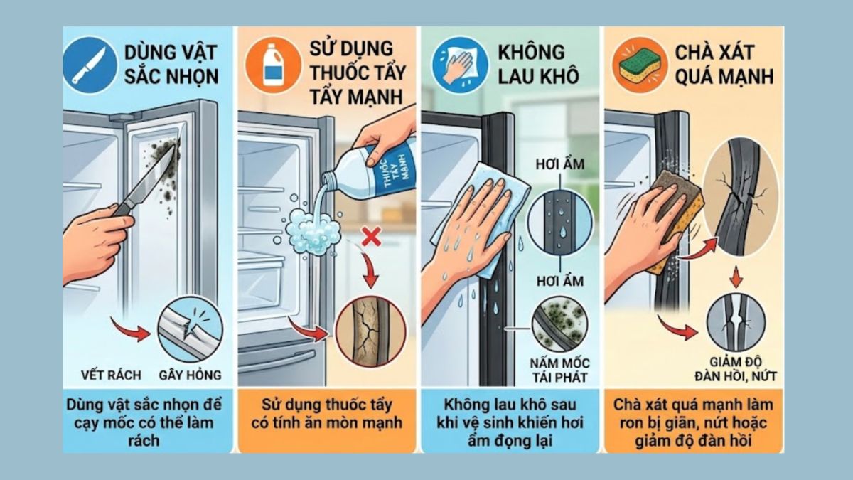 Sai lầm thường gặp khi vệ sinh gioăng cao su tủ lạnh