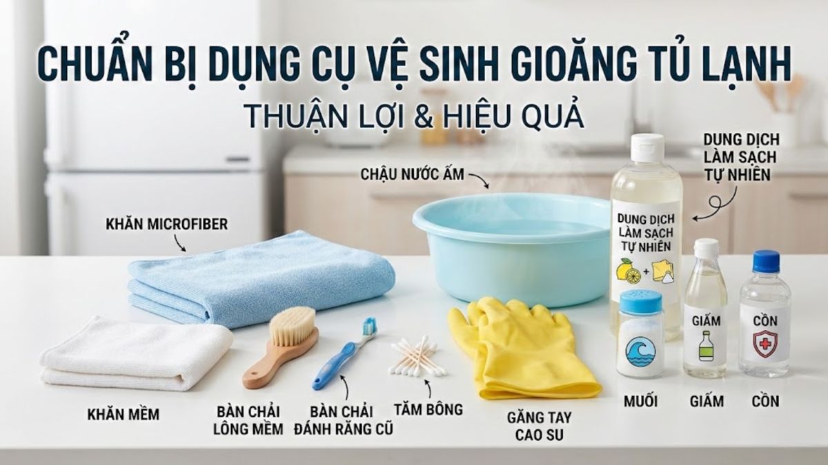 Chuẩn bị dụng cụ vệ sinh gioăng cao su tủ lạnh