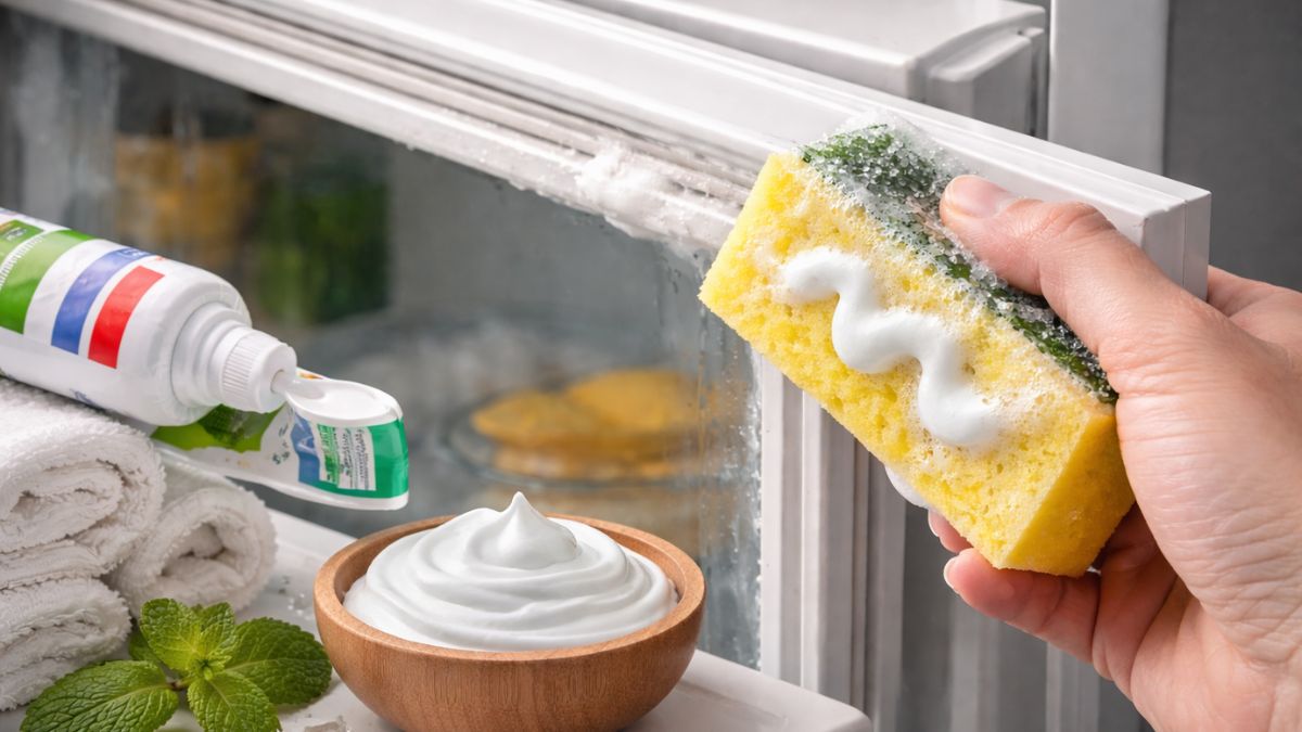 cách vệ sinh gioăng tủ lạnh - làm sạch bằng kem đánh răng