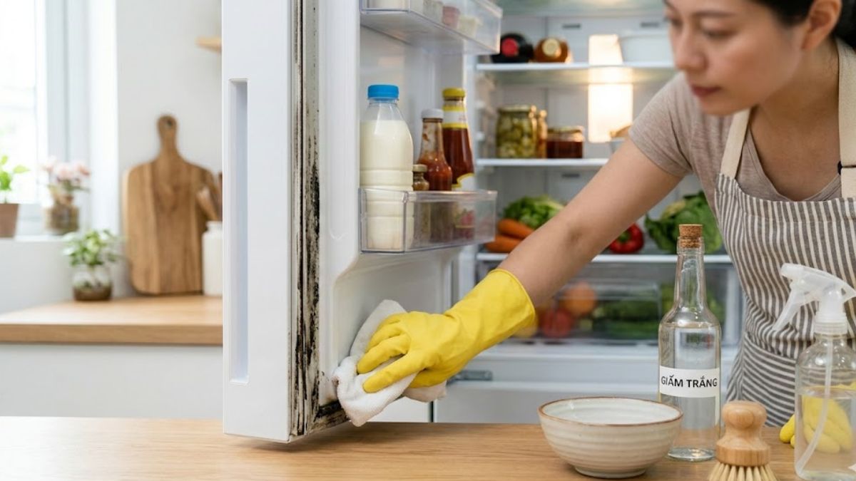 cách vệ sinh gioăng tủ lạnh - làm sạch bằng giấm và nước
