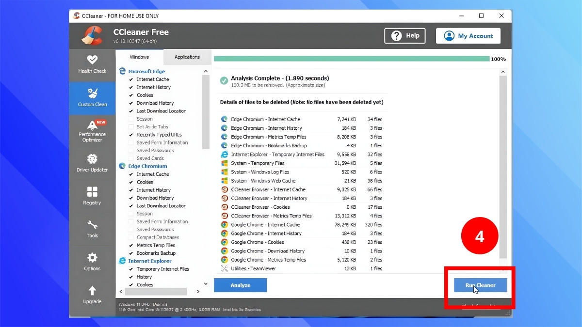 Cách xóa ảnh chụp màn hình trên máy tính bằng ccleaner bước 2