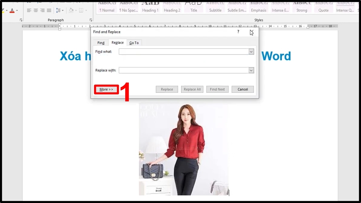 cách xóa ảnh trong Word bằng chức năng thay thế bước 1
