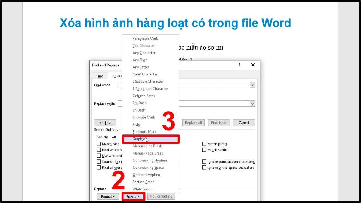 cách xóa ảnh trong Word bằng chức năng thay thế bước 2