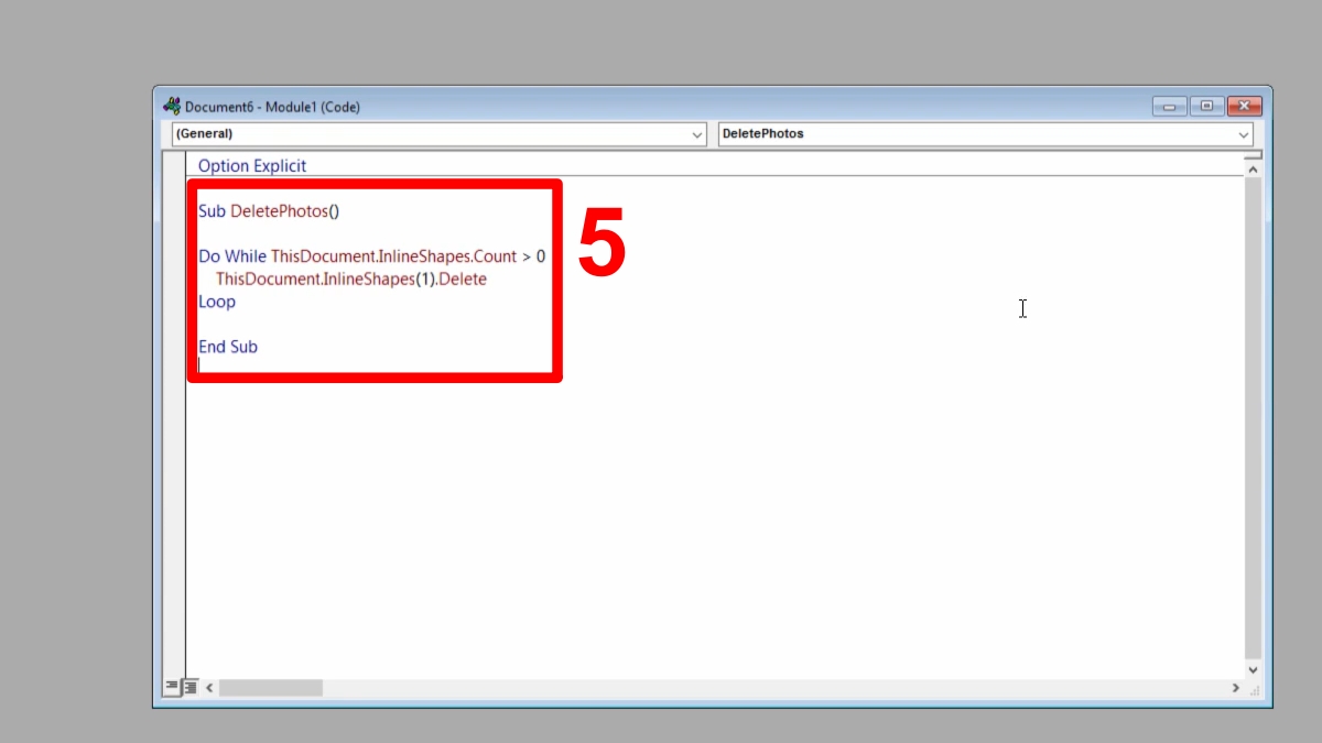 cách xóa ảnh trong Word bằng code VBA bước 3