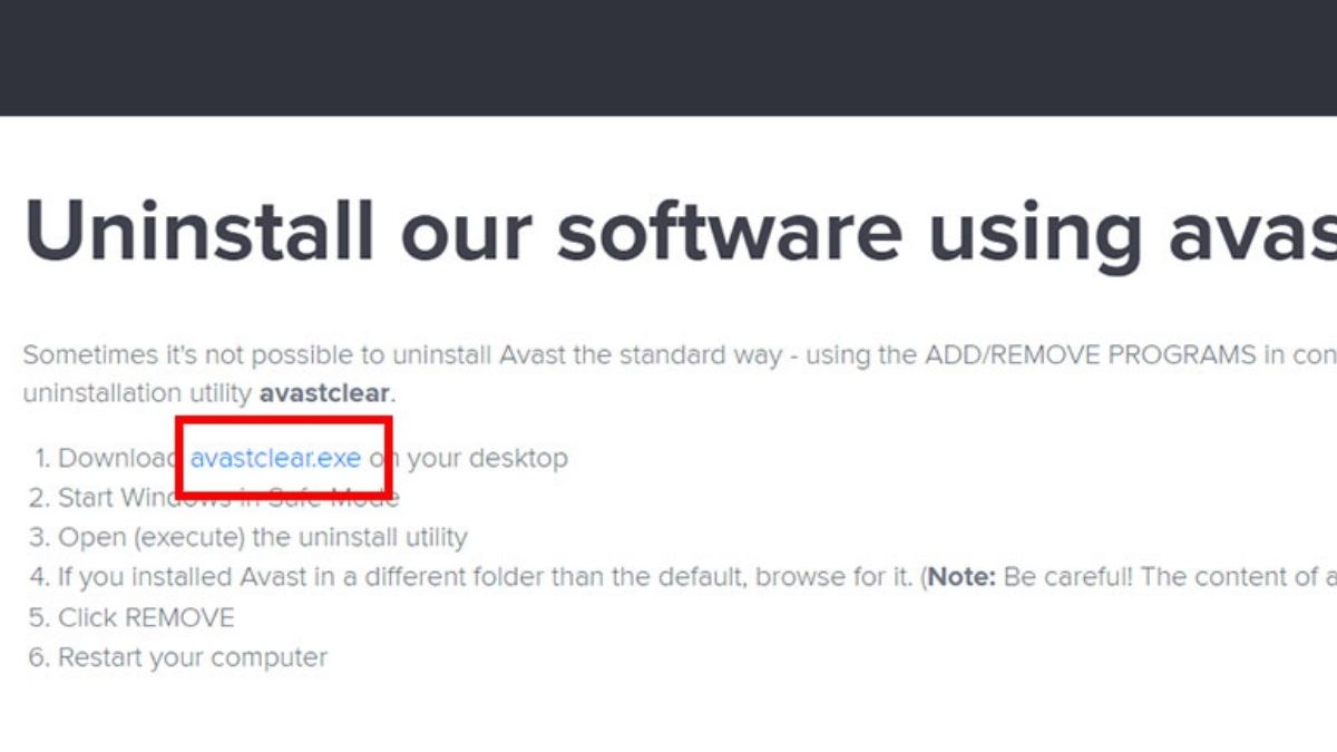 cách Xóa Avast Free Antivirus bằng phần mềm Avast Clear - bước 1