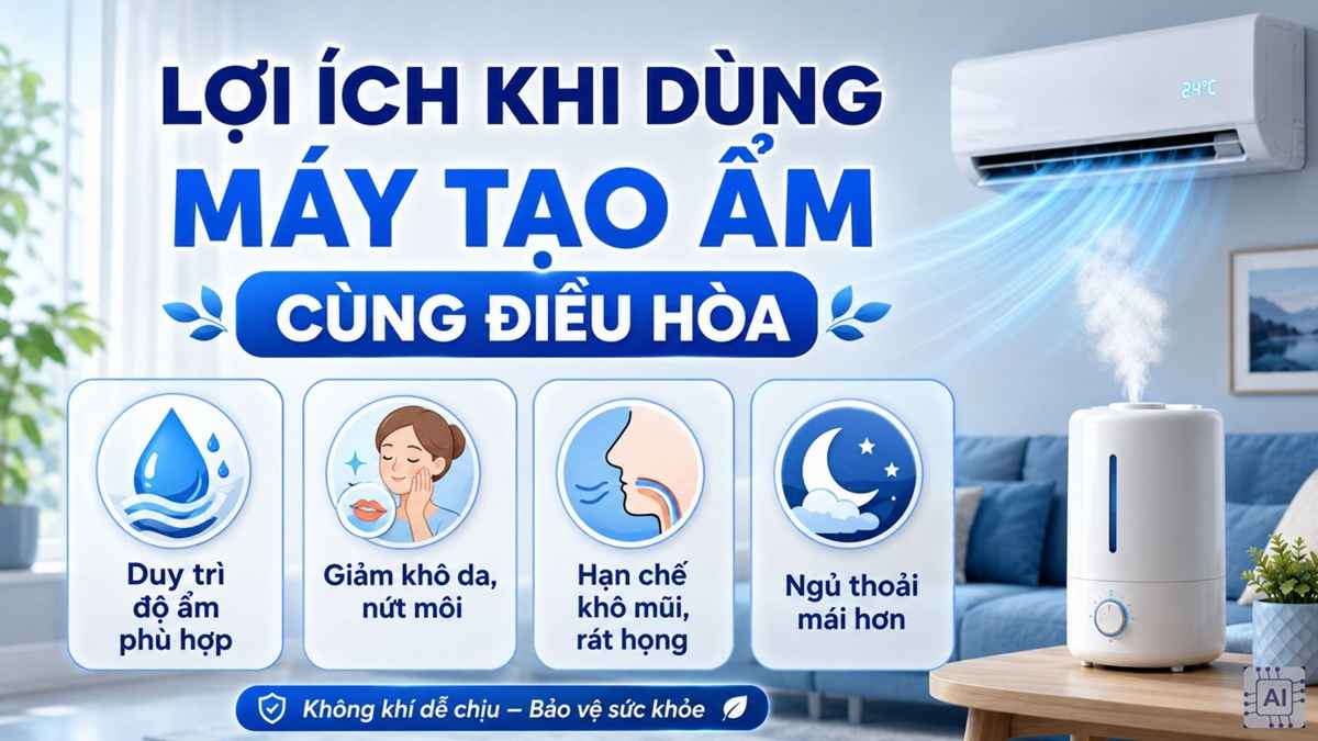 Lợi ích của máy tạo ẩm khi sử dụng cùng điều hòa
